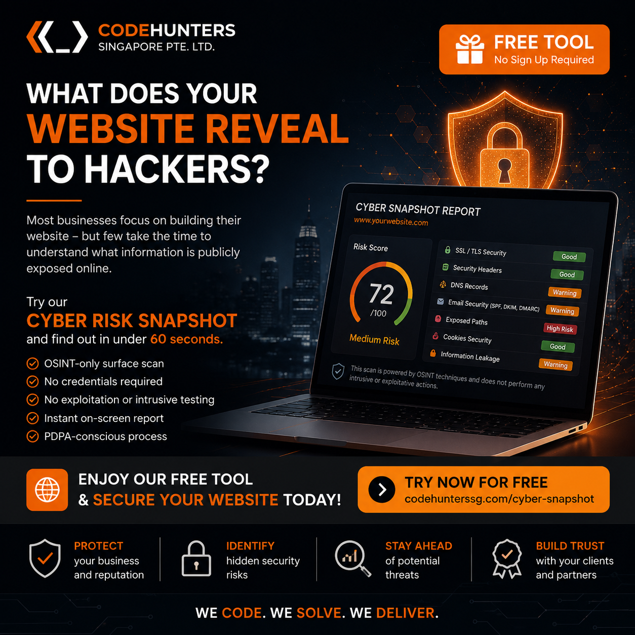 CodeHunters Singapore free Cyber Risk Snapshot — what your website reveals to hackers